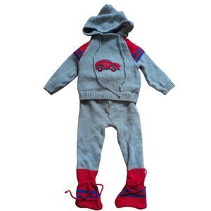 Vintage made in Spain 3-6 mo gray knitted baby boy's sweater and jogger set